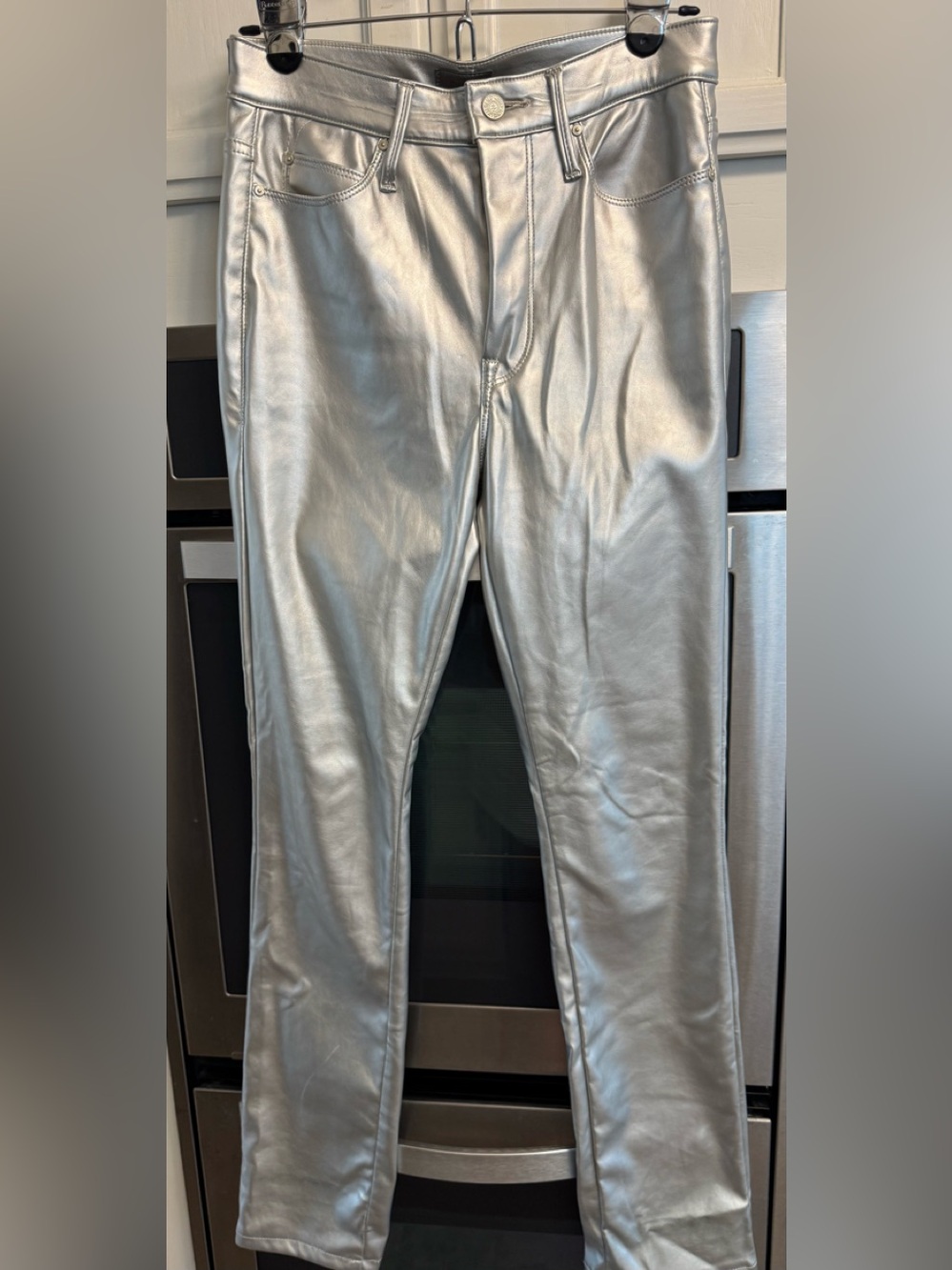 Mother the dazzler skimp silver faux leather pants